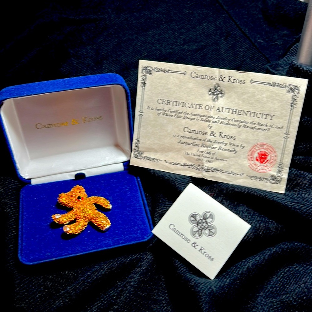 Vintage Camrose & Kross Jacqueline Kennedy Teddy Bear Pin